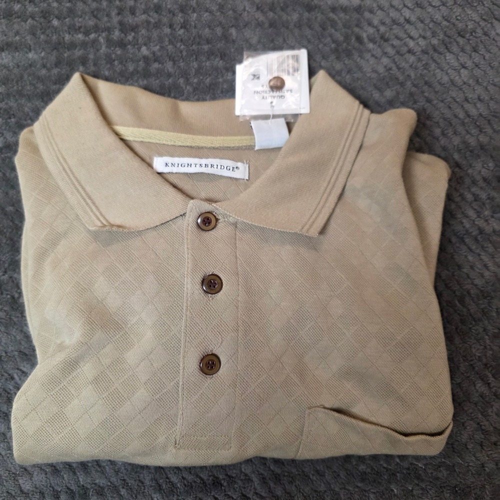 Knightsbridge Polo Shirt Large Tan Short Sleeve Banded Waist NWT 80s Vintage